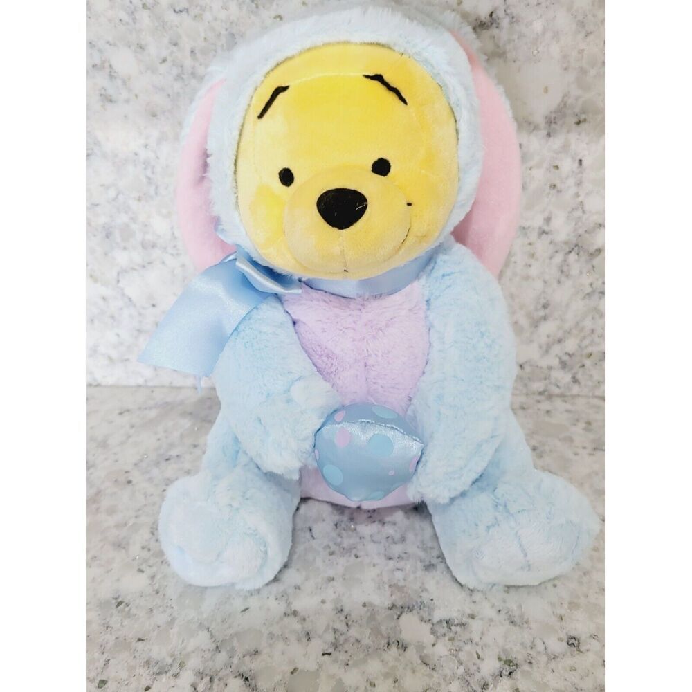 Disney Store Winnie the Pooh Wearing Blue Easter Bunny Suit Soft Plush Toy 12”